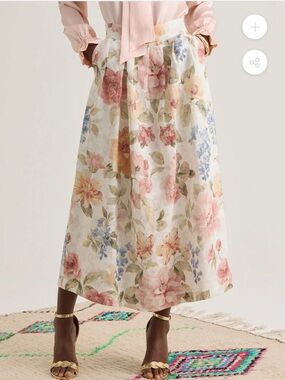 Line Markvardsen White Joy Skirt Summer Bloom Linen Midi Size Small